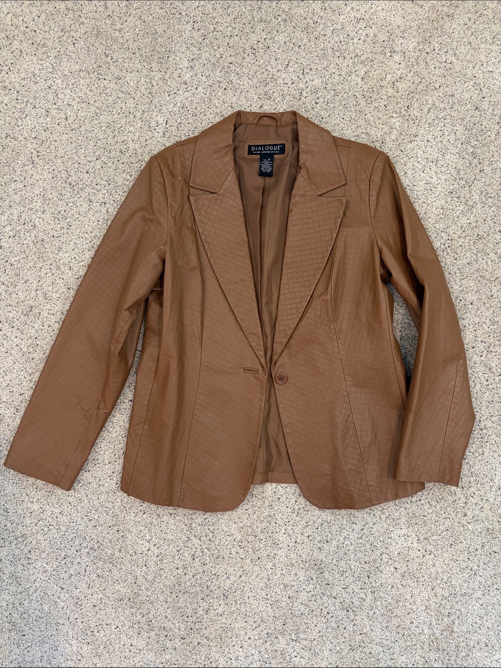 Dialogue Tan Textured Leather Women's Blazer Jacket